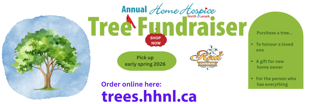 Graphic promoting Home Hospice North Lanark's Annual Tree Fundraiser