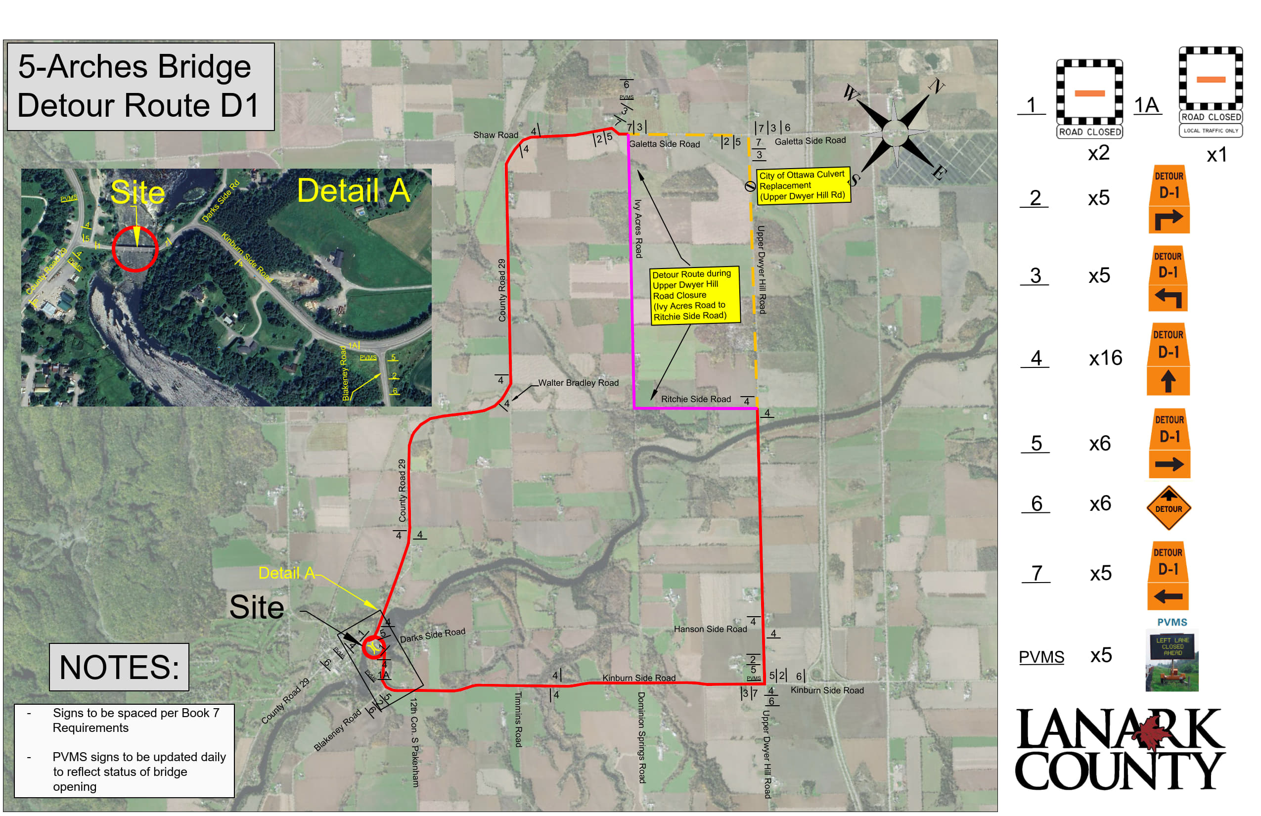 Map showing alternate detour route for Five Span Bridge closure in Pakenham