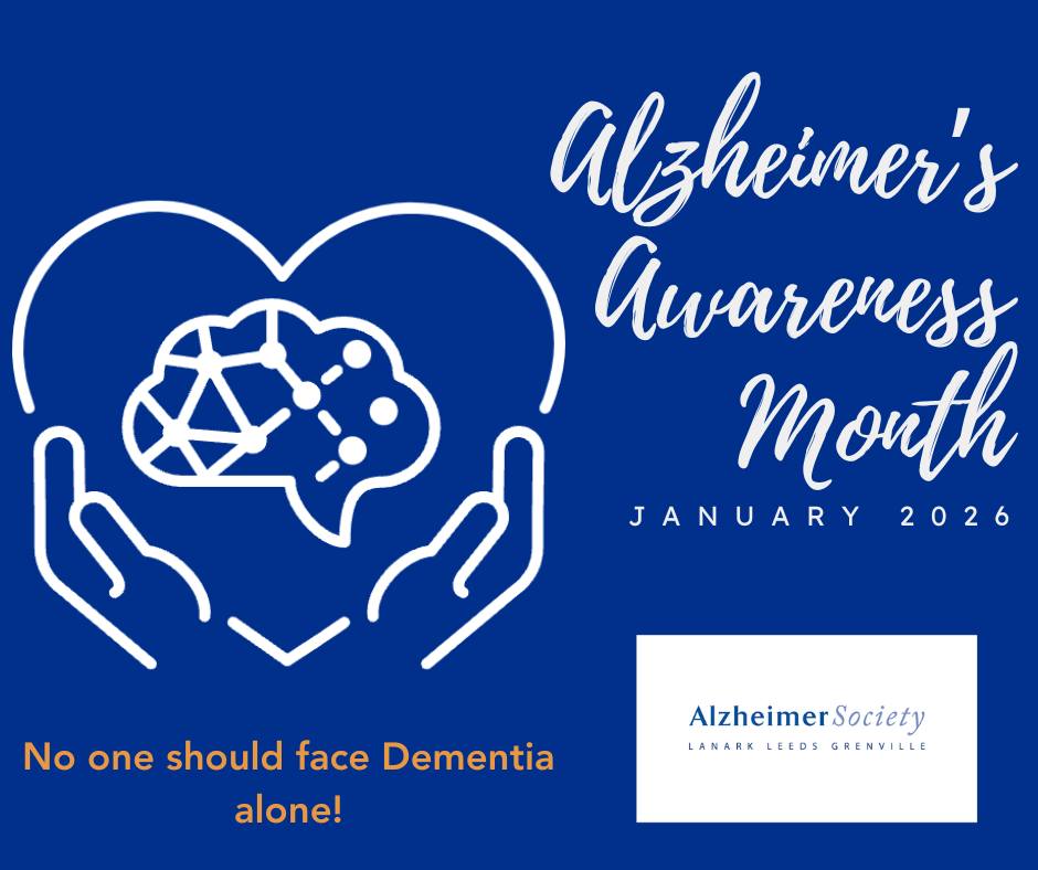 Blue graphic promoting January as Alzheimer's Awareness Month