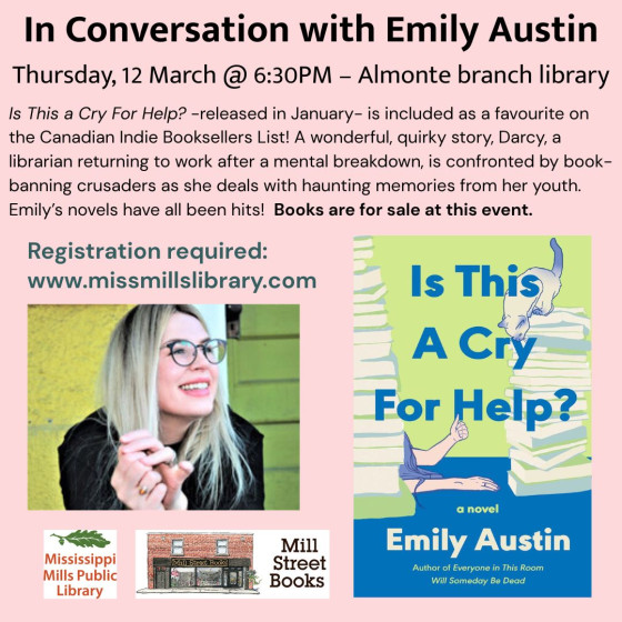 Graphic promoting MMPL event - In Conversation with Emily Austin