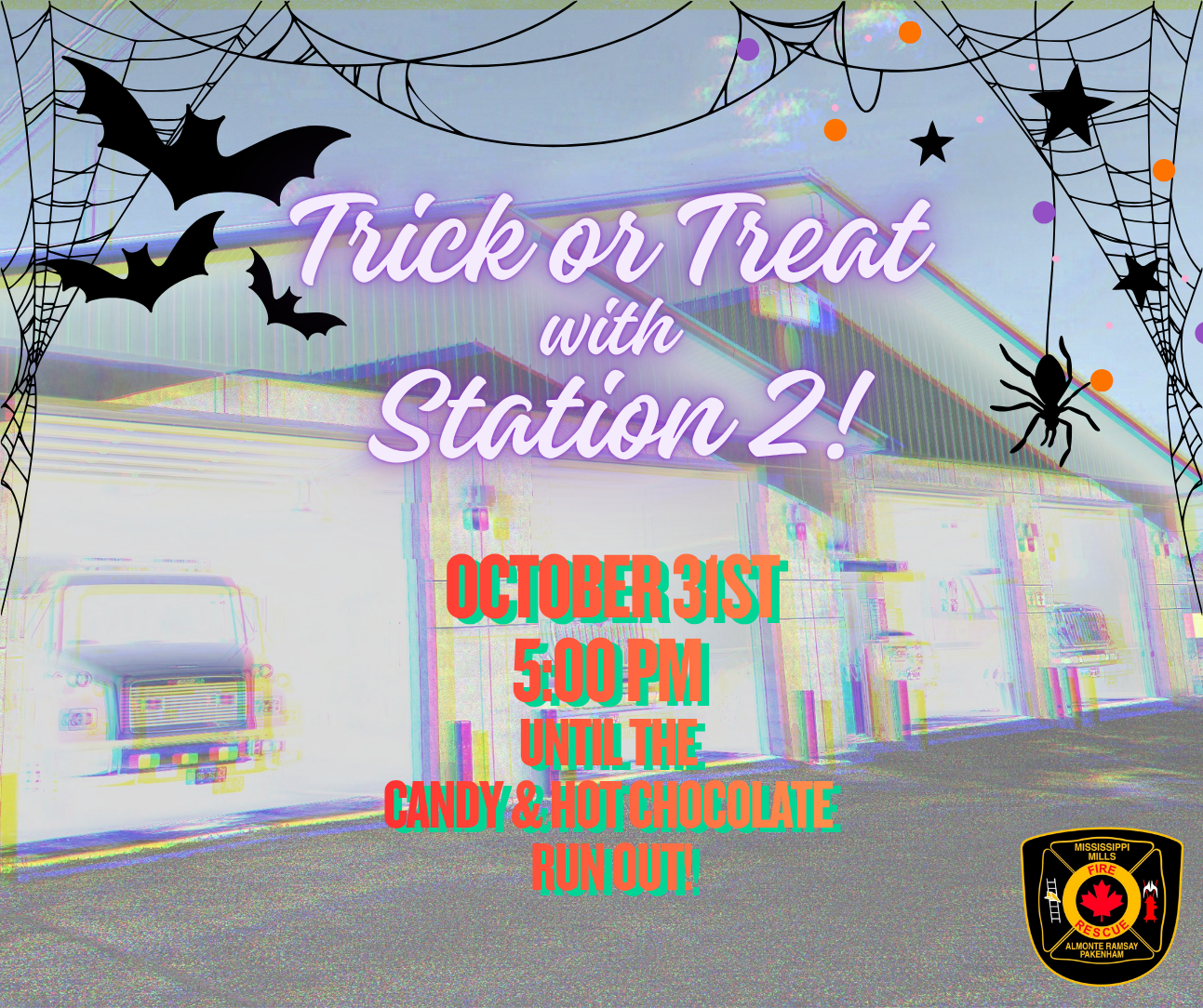 Graphic promoting trick or treating at Mississippi Mills Fire Department Station 2
