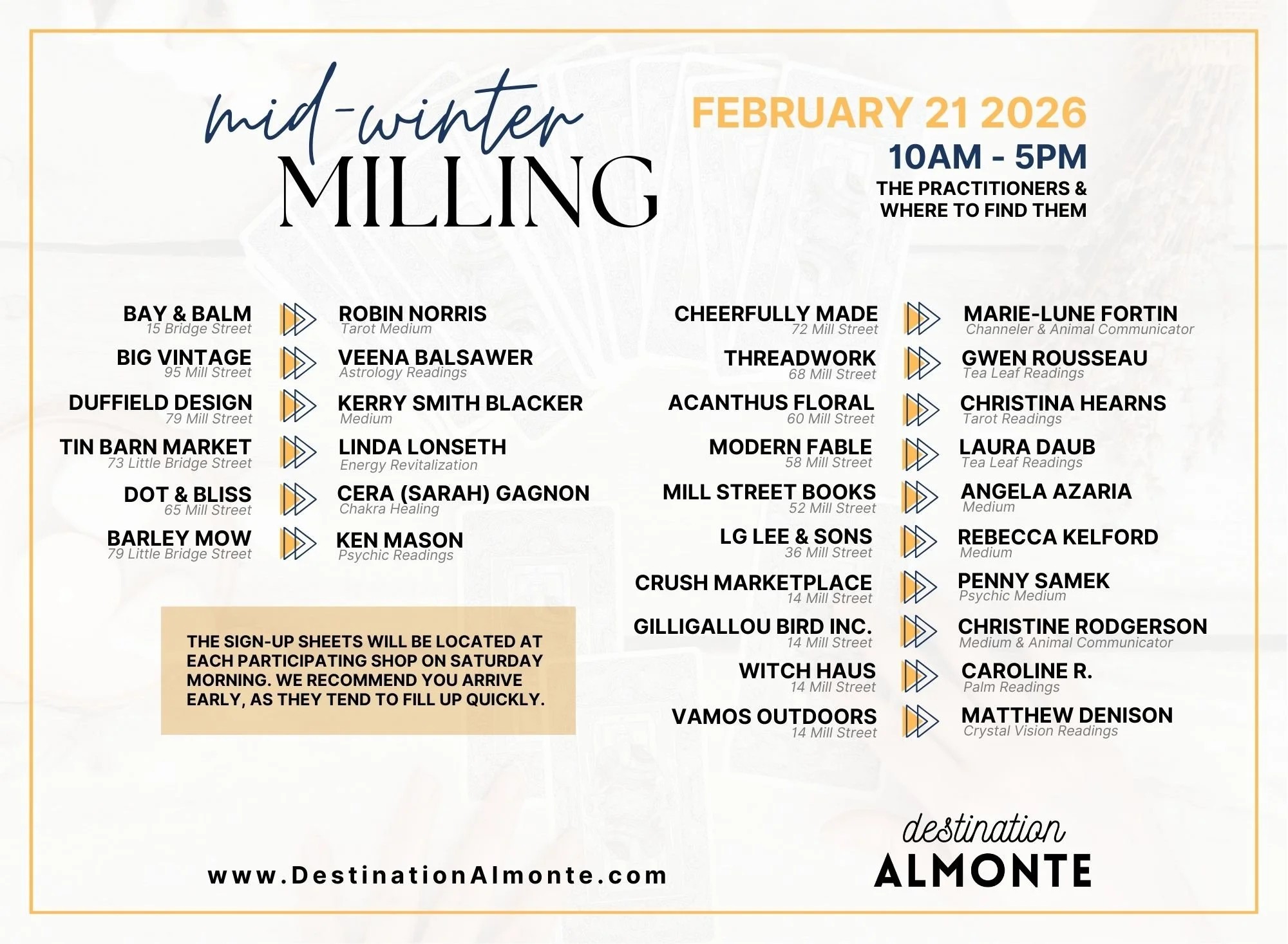 Graphic showing the schedule for the 2026 Mid-Winter Milling event