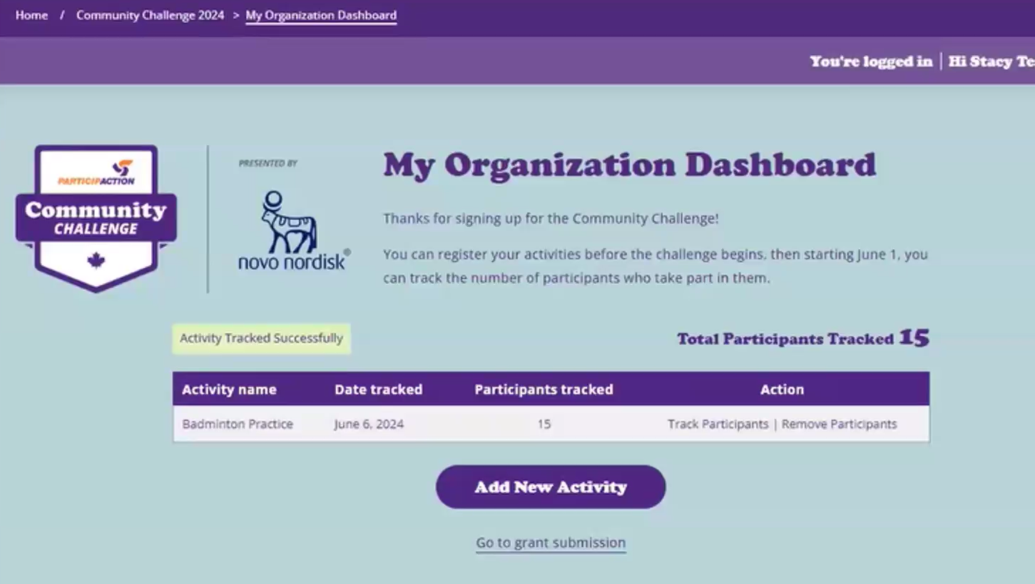 Participaction webpage