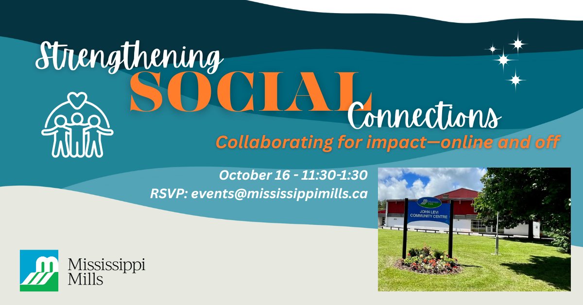 Blue and grey graphic promoting Community Organization Luncheon October 16