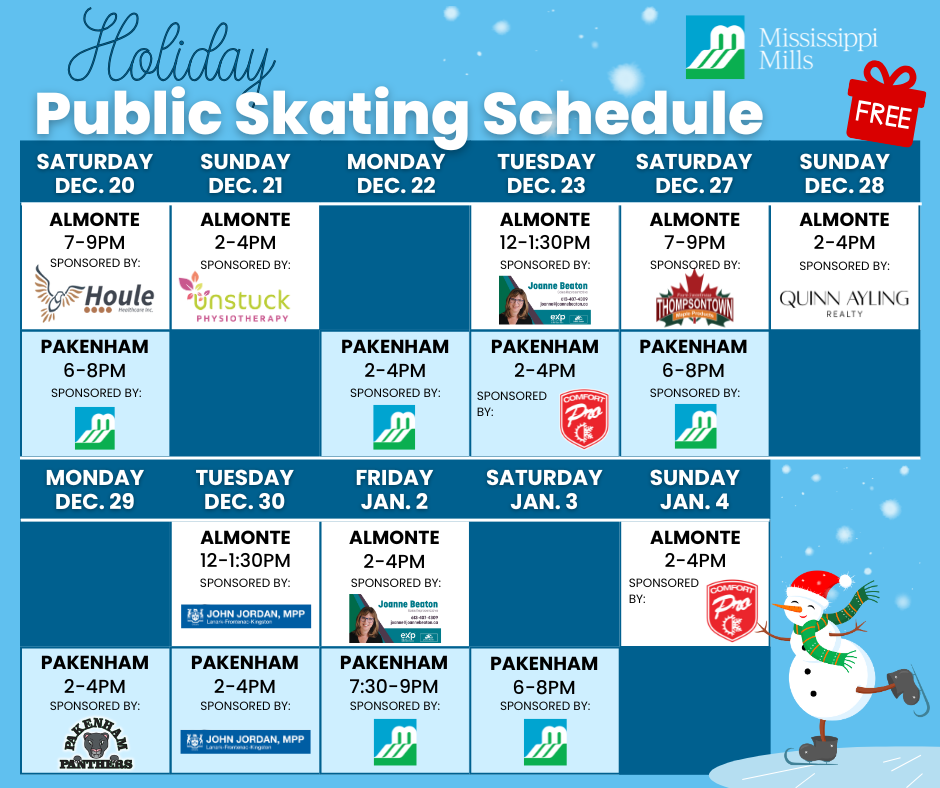 Holiday Public Skating Schedule