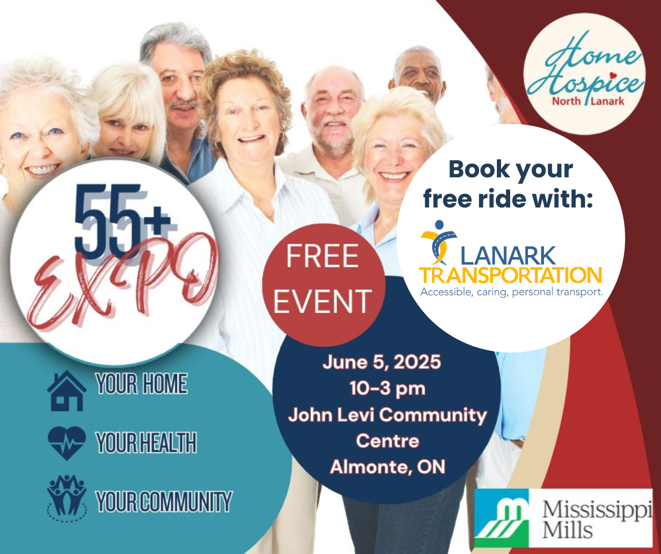Graphic advertising free rides with LT to 55+ Expo