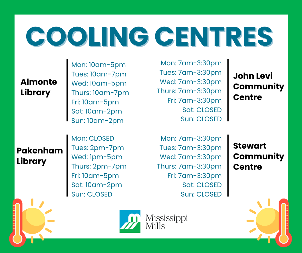 Graphic showing municipal cooling centres and their hours